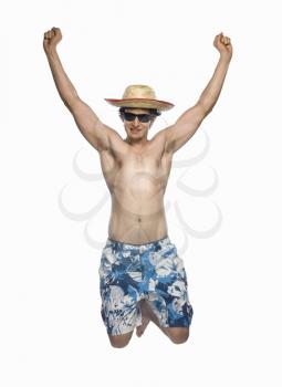 Man jumping against white background