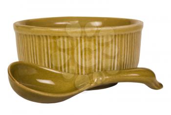 Close-up of a ceramic bowl with a spoon