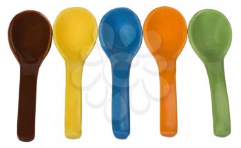 Close-up of ceramic soup spoons