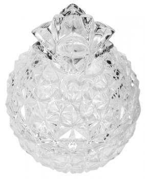 Close-up of a pineapple shaped crystal bowl with a lid
