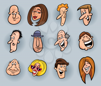 cartoon illustration of funny people faces set