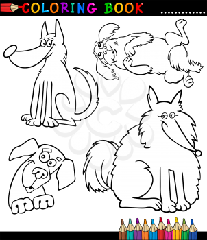 Coloring Book or Page Cartoon Illustration of Funny Dogs or Puppies for Children