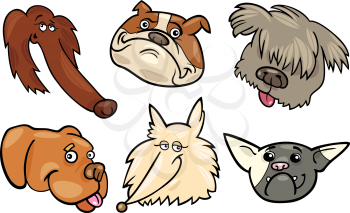 Cartoon Illustration of Different Happy Dogs Heads Collection Set