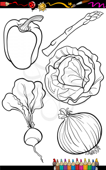 Coloring Book or Page Cartoon Illustration of Black and White Vegetables Food Objects Set