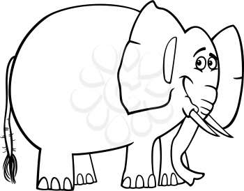 Black and White Cartoon Illustration of Cute African Elephant for Coloring Book