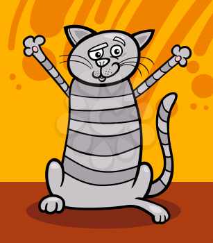 Cartoon Illustration of Happy Gray Tabby Cat