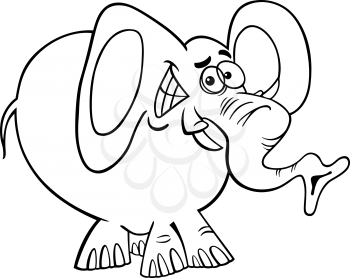 Black and White Cartoon illustration of Funny African Elephant Wild Animal for Coloring Book