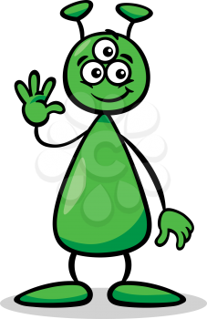 Cartoon Illustration of Funny Alien or Martian Comic Character with Three Eyes