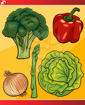 Cartoon Illustration of Vegetables Vegetarian Food Object Set
