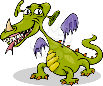 Cartoon Illustration of Funny Monster or Fright or Fantasy Dragon