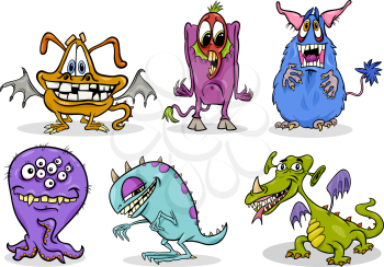 Cartoon Illustration of Fantasy Monsters or Halloween Frights Set