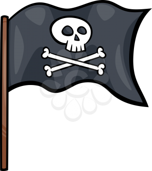 Cartoon Illustration of Pirate Flag with Skull and Bones or Jolly Roger Object Clip Art