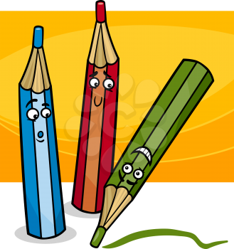 Royalty Free Clipart Image of Cartoon Pencil Crayons