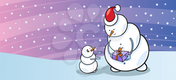 Royalty Free Clipart Image of a Snowman With a Little Snowman