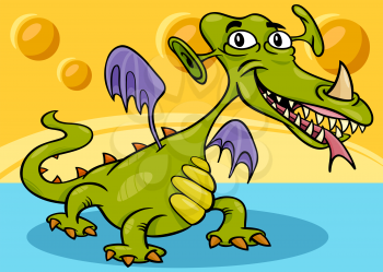 Cartoon Illustration of Funny Monster or Dragon or Fright in Fantasy World