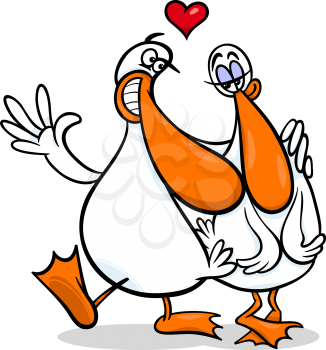 Valentines Day Cartoon Illustration of Funny Ducks Couple in Love