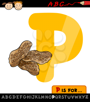 Cartoon Illustration of Capital Letter P from Alphabet with Peanuts for Children Education
