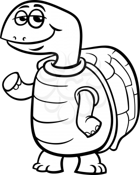 Black and White Cartoon Illustration of Funny Turtle Character for Coloring Book