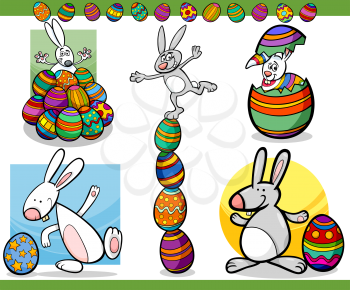 Cartoon Illustration of Happy Easter Themes with Bunny and Paschal Eggs