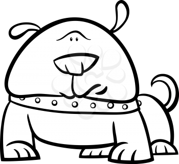Black and White Cartoon Illustration of Funny Dog in Collar for Coloring Book