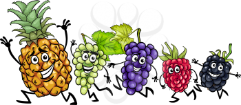 Cartoon Illustration of Running Fruits Food Characters
