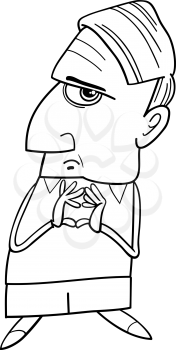 Black and White Cartoon Illustration of Thoughtful Man or Professor Considering Something for Coloring Book
