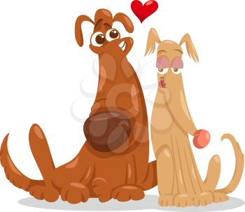 Valentines Day Cartoon Illustration of Funny Dogs in Love