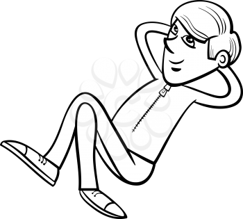 Black and White Cartoon Illustration of Teenager Boy Dreaming or Thinking for Coloring Book