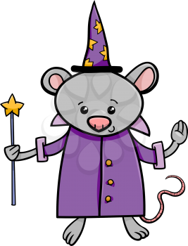 Cartoon Illustration of Cute Mouse Wizard Fantasy Character