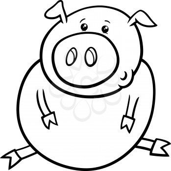Black and White Cartoon Illustration of Cute Baby Pig or Piglet Farm Animal for Coloring Book