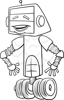 Black and White Cartoon Illustration of Funny Robot Science Fiction Character for Coloring Book