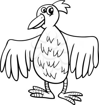 Black and White Cartoon Illustration of Bird Fantasy Animal Character for Coloring Book