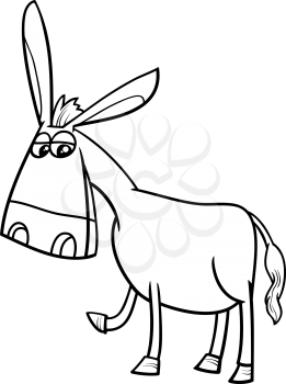 Black and White Cartoon Illustration of Donkey Farm Animal Character for Coloring Book