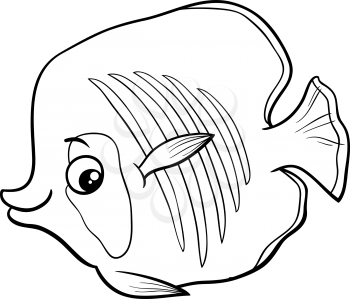 Black and White Cartoon Illustration of Exotic Fish Sea Life Animal Character for Coloring Book