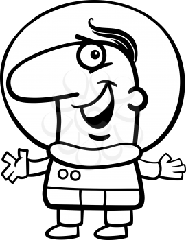 Black and White Cartoon Illustration of Funny Astronaut in Space Suit for Coloring Book