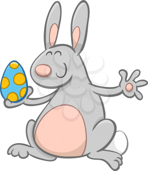 Cartoon Illustration of Easter Bunny Character with Colored Egg