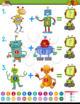 Cartoon Illustration of Educational Mathematical Activity Game for Children with Robots