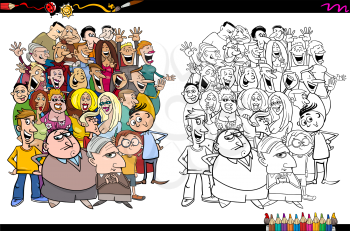 Cartoon Illustration of People in the Crowd Coloring Book Activity