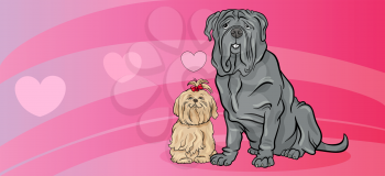 Valentines Day Greeting Card Cartoon Illustration of Dogs Couple in Love