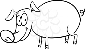 Black and White Cartoon Illustration of Pig Farm Animal Character Coloring Book