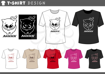 Illustration of T-Shirt Design Template with Cute Little Cat and Aww Text