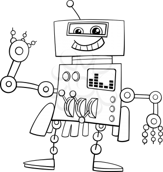 Black and White Cartoon Illustration of Robot Science Fiction or Fantasy Comic Character Coloring Page