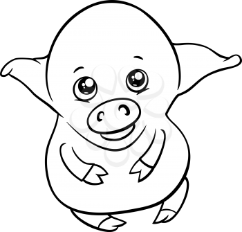 Black and White Cartoon Illustration of Cute Piglet or Little Pig Farm Animal Character Coloring Page