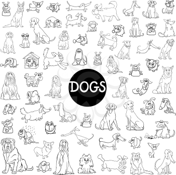 Black and White Cartoon Illustration of Dogs Pet Animal Characters Big Collection