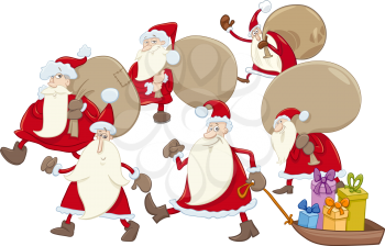 Cartoon Illustration of Santa Claus Characters Group on Christmas Time