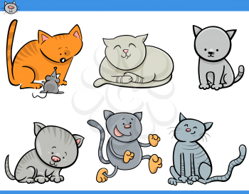 Cartoon Illustration of Cats or Kittens Animal Characters Set