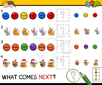 Cartoon Illustration of Completing the Pattern Educational Activity Game for Preschool Children
