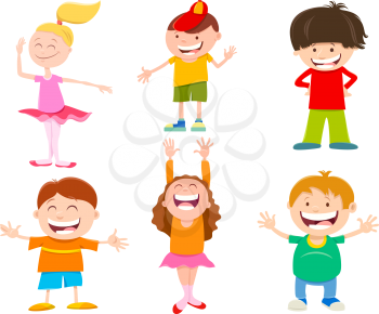 Cartoon Illustration of Funny Elementary Age Children and Teenager Characters Set