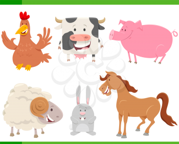 Cartoon Illustration of Funny Farm Animal Comics Characters Set