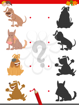 Cartoon Illustration of Join the Right Shadows with Picture Educational Game for Children with Dogs and Puppies Animal Characters